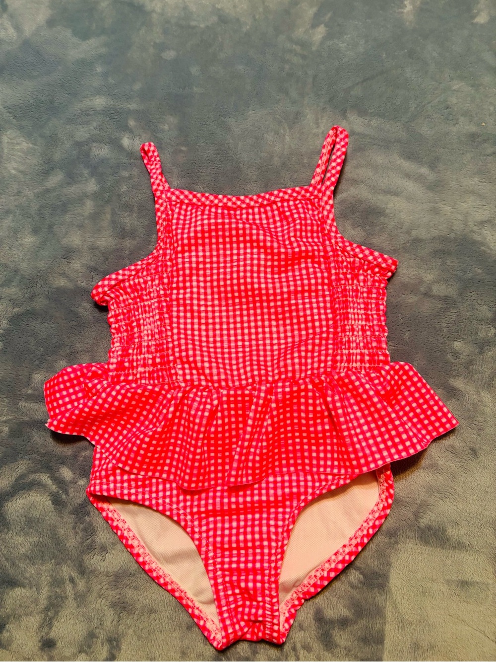 Girls' Size 5 Hot Pink Gingham Ruffle One-Piece Swimsuit - Picture 2 of 3